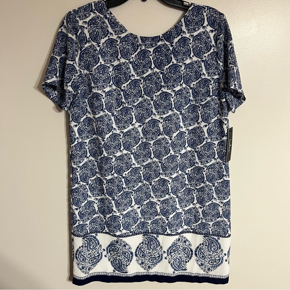 Women's Lulus Taj Mahal Tour Lined Shift Dress in Blue & White Size‎ Medium